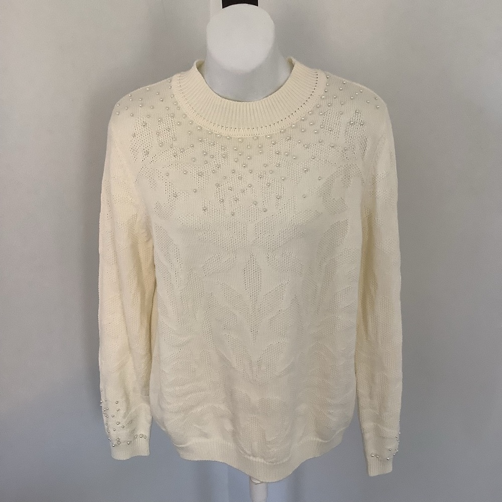 Alfred Dunner Cream Mockneck Pearl Sweater Sz. MP